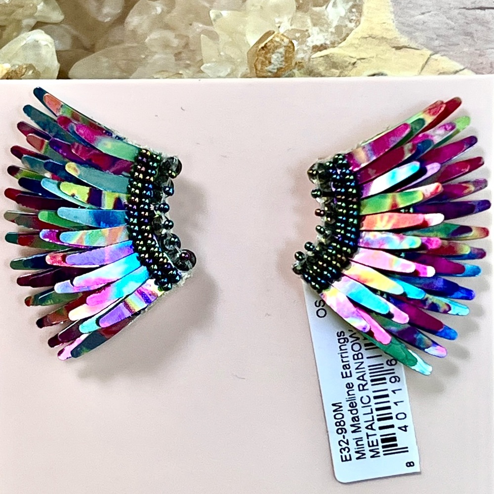 🌺🎉HP🎉🌺 NWT Mignonne Gavigan Mini Madeline Earrings Metallic Rainbow - Picture 9 of 16